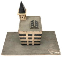 Super Graphic Folk Art Building with Clock Tower on Platform with Alligator Paint