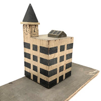 Super Graphic Folk Art Building with Clock Tower on Platform with Alligator Paint
