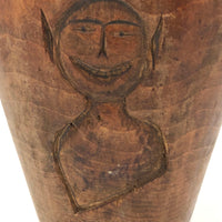 Old Carved Wooden Cup (Presumed Dipper Bowl) with Smiling Imp