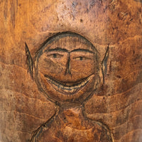 Old Carved Wooden Cup (Presumed Dipper Bowl) with Smiling Imp