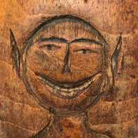 Old Carved Wooden Cup (Presumed Dipper Bowl) with Smiling Imp