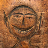 Old Carved Wooden Cup (Presumed Dipper Bowl) with Smiling Imp