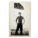 Handsome, Lanky Young Sailor in Boatneck Sweater with Flag of Stars, Vintage Velox Snapshot