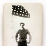 Handsome, Lanky Young Sailor in Boatneck Sweater with Flag of Stars, Vintage Velox Snapshot