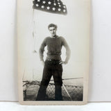 Handsome, Lanky Young Sailor in Boatneck Sweater with Flag of Stars, Vintage Velox Snapshot