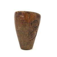 Old Carved Wooden Cup (Presumed Dipper Bowl) with Smiling Imp