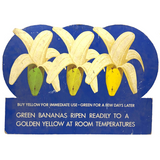 Green to Yellow Bananas! Great Original Vintage Heavy Cardboard Grocery Display Sign
