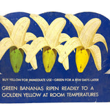 Green to Yellow Bananas! Great Original Vintage Heavy Cardboard Grocery Display Sign