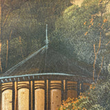 Rotunda Amid Dense Trees, Intriguing and Atmospheric Hudson River School Oil on Linen Painting Fragment, Framed