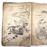 Marvelously Expressive Birds in Nature, Japanese Edo Period (1830-40s) Sketchbook of Original Ink Drawings