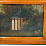 Rotunda Amid Dense Trees, Intriguing and Atmospheric Hudson River School Oil on Linen Painting Fragment, Framed