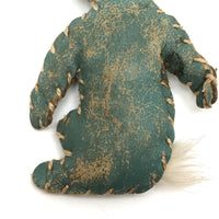 Tiny Old Handmade White Tailed Blue Leather Bunny