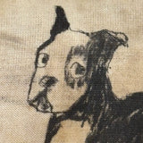 Sweet Old Handmade Silk Pin Cushion with Hand-drawn Boston Terrier
