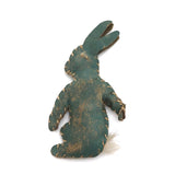 Tiny Old Handmade White Tailed Blue Leather Bunny