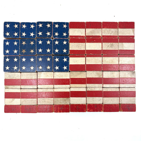 Very Scarce US Embossing Co American Flag Blocks in Original Aptly Distressed Box (One Missing)
