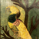 Brilliant Exotic Bird in Tree, c. 1920s Folk Art Oil on Board Signed Henry