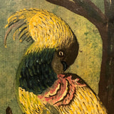Brilliant Exotic Bird in Tree, c. 1920s Folk Art Oil on Board Signed Henry