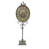 The Visitation, Antique Brass Pole Screen with Fine Georgian Silk Embroidery on Paper