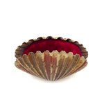 Scallop Shell in Polychrome, Excellent Antique Pin Cushion with Red Velvet Interior