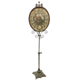 The Visitation, Antique Brass Pole Screen with Fine Georgian Silk Embroidery on Paper