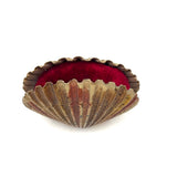 Scallop Shell in Polychrome, Excellent Antique Pin Cushion with Red Velvet Interior