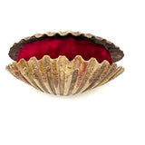 Scallop Shell in Polychrome, Excellent Antique Pin Cushion with Red Velvet Interior