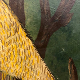 Brilliant Exotic Bird in Tree, c. 1920s Folk Art Oil on Board Signed Henry