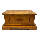 Crisp and Sharp Vintage Match Stick Tramp Art Lined Box with Inlays and Pedestal Base