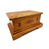 Crisp and Sharp Vintage Match Stick Tramp Art Lined Box with Inlays and Pedestal Base
