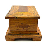 Crisp and Sharp Vintage Match Stick Tramp Art Lined Box with Inlays and Pedestal Base