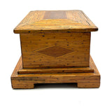 Crisp and Sharp Vintage Match Stick Tramp Art Lined Box with Inlays and Pedestal Base