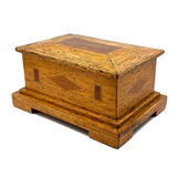 Crisp and Sharp Vintage Match Stick Tramp Art Lined Box with Inlays and Pedestal Base