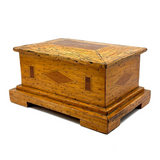 Crisp and Sharp Vintage Match Stick Tramp Art Lined Box with Inlays and Pedestal Base