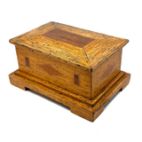 Crisp and Sharp Vintage Match Stick Tramp Art Lined Box with Inlays and Pedestal Base