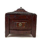 Square, with Brass Stars and Flowers: Charming Antique Chip Carved Tramp Art Stacked Lid Box