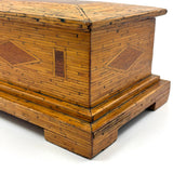 Crisp and Sharp Vintage Match Stick Tramp Art Lined Box with Inlays and Pedestal Base