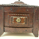 Square, with Brass Stars and Flowers: Charming Antique Chip Carved Tramp Art Stacked Lid Box