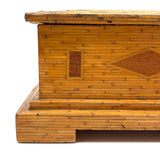 Crisp and Sharp Vintage Match Stick Tramp Art Lined Box with Inlays and Pedestal Base