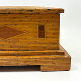 Crisp and Sharp Vintage Match Stick Tramp Art Lined Box with Inlays and Pedestal Base