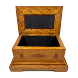 Crisp and Sharp Vintage Match Stick Tramp Art Lined Box with Inlays and Pedestal Base