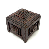 Square, with Brass Stars and Flowers: Charming Antique Chip Carved Tramp Art Stacked Lid Box