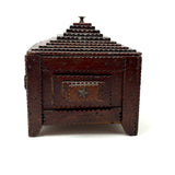 Square, with Brass Stars and Flowers: Charming Antique Chip Carved Tramp Art Stacked Lid Box