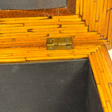 Crisp and Sharp Vintage Match Stick Tramp Art Lined Box with Inlays and Pedestal Base