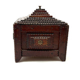 Square, with Brass Stars and Flowers: Charming Antique Chip Carved Tramp Art Stacked Lid Box