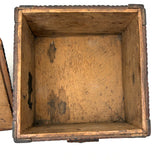 Square, with Brass Stars and Flowers: Charming Antique Chip Carved Tramp Art Stacked Lid Box