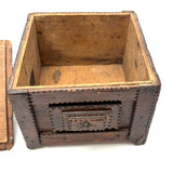 Square, with Brass Stars and Flowers: Charming Antique Chip Carved Tramp Art Stacked Lid Box