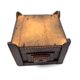 Square, with Brass Stars and Flowers: Charming Antique Chip Carved Tramp Art Stacked Lid Box