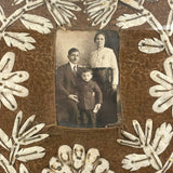 Very Tender and Very Wonderful 1913 Family Portrait with Embroidered Silkworm Cocoon Applique on Velvet, Original Frame
