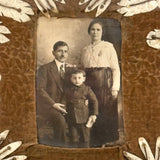 Very Tender and Very Wonderful 1913 Family Portrait with Embroidered Silkworm Cocoon Applique on Velvet, Original Frame