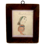 Harriet in Orange Blouse, Marvelous Antique Naive Drawing in Perfect Period Frame